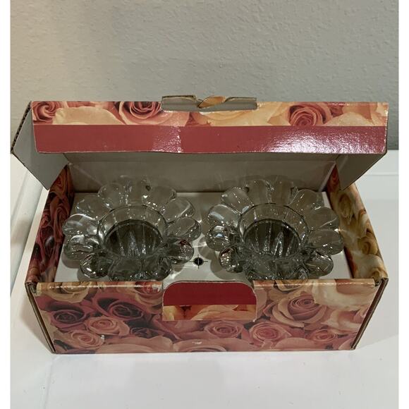 Vtg Darby Clear Crystal Candleholder Candlestick Holder Taper Flower Shaped NOS - Picture 9 of 14
